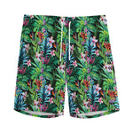 Tropical Palm And Hibiscus Print Men's Sports Shorts