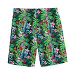Tropical Palm And Hibiscus Print Men's Sports Shorts