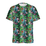Tropical Palm And Hibiscus Print Men's Sports T-Shirt