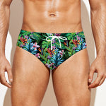 Tropical Palm And Hibiscus Print Men's Swim Briefs