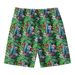 Tropical Palm And Hibiscus Print Men's Swim Trunks