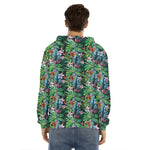 Tropical Palm And Hibiscus Print Men's Velvet Pullover Hoodie