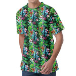 Tropical Palm And Hibiscus Print Men's Velvet T-Shirt