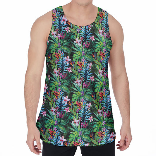Tropical Palm And Hibiscus Print Men's Velvet Tank Top