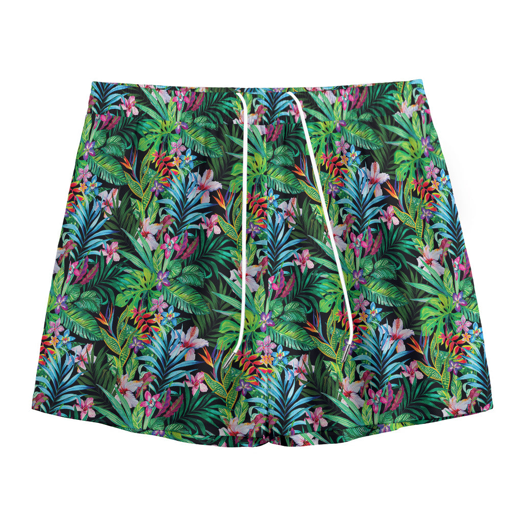 Tropical Palm And Hibiscus Print Mesh Shorts