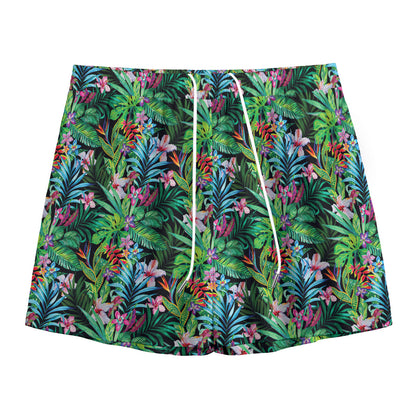 Tropical Palm And Hibiscus Print Mesh Shorts