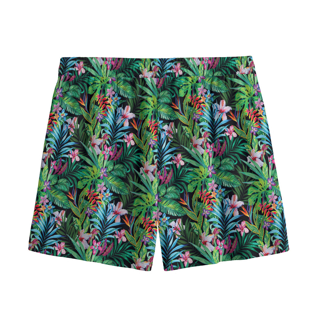 Tropical Palm And Hibiscus Print Mesh Shorts