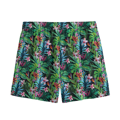 Tropical Palm And Hibiscus Print Mesh Shorts