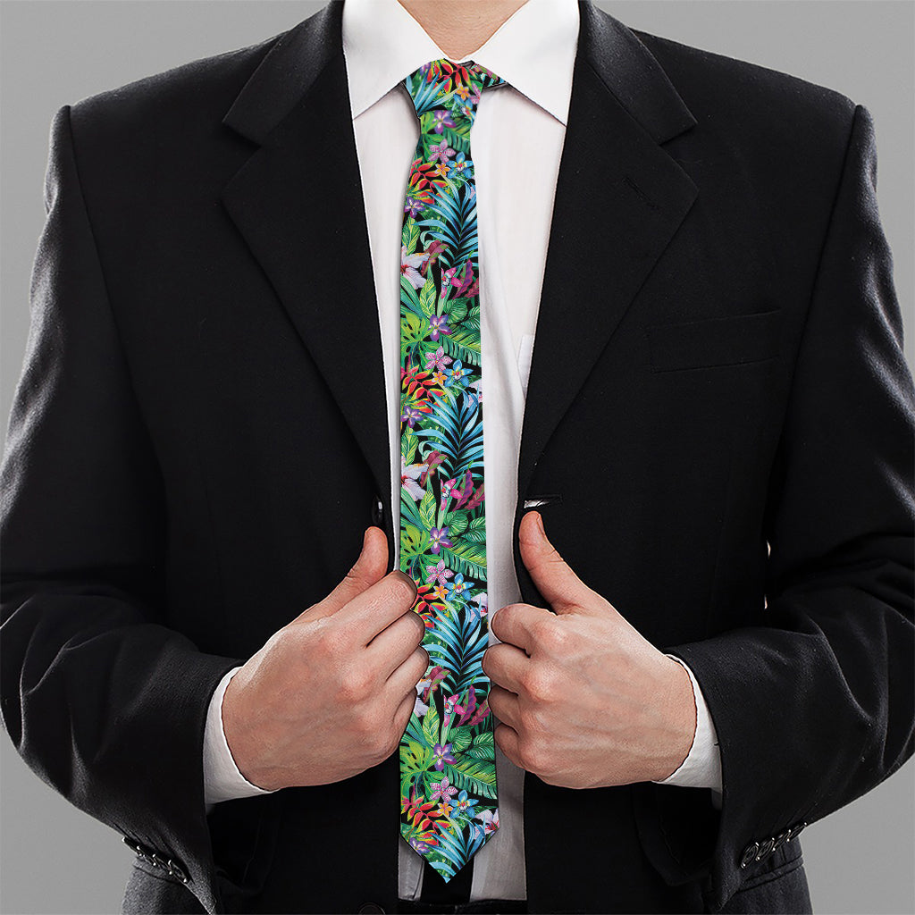 Tropical Palm And Hibiscus Print Necktie