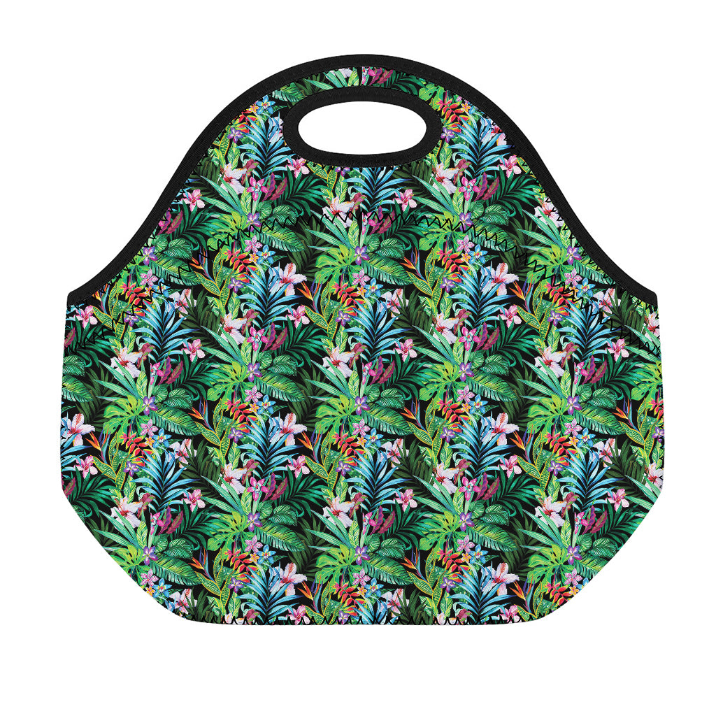 Tropical Palm And Hibiscus Print Neoprene Lunch Bag