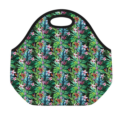 Tropical Palm And Hibiscus Print Neoprene Lunch Bag