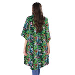 Tropical Palm And Hibiscus Print Open Front Beach Cover Up