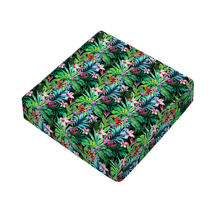 Tropical Palm And Hibiscus Print Outdoor Seat Cushion Cover