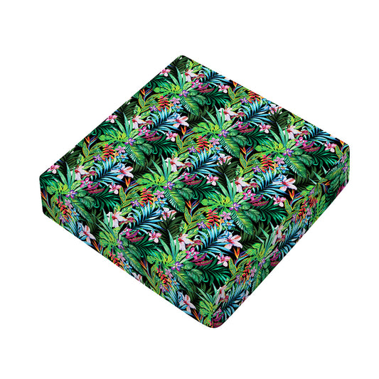 Tropical Palm And Hibiscus Print Outdoor Seat Cushion Cover