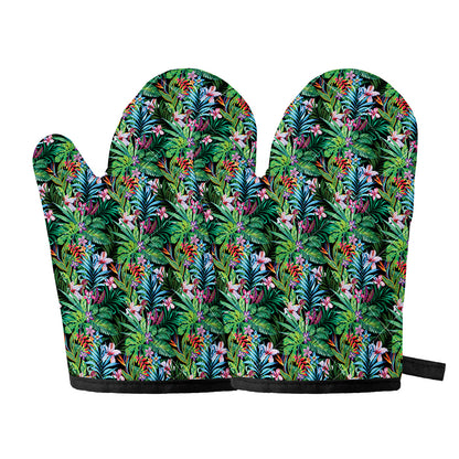 Tropical Palm And Hibiscus Print Oven Mitts