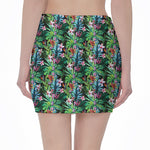 Tropical Palm And Hibiscus Print Pencil Mini Skirt