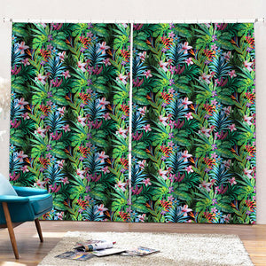 Tropical Palm And Hibiscus Print Pencil Pleat Curtains