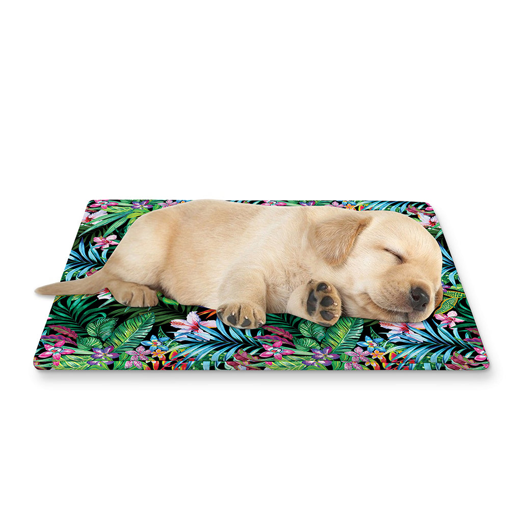 Tropical Palm And Hibiscus Print Pet Cooling Mat Cover