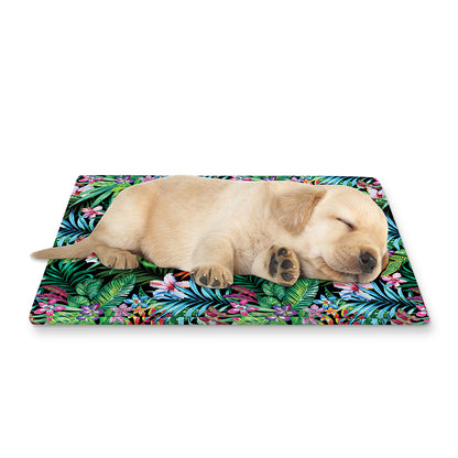 Tropical Palm And Hibiscus Print Pet Cooling Mat Cover