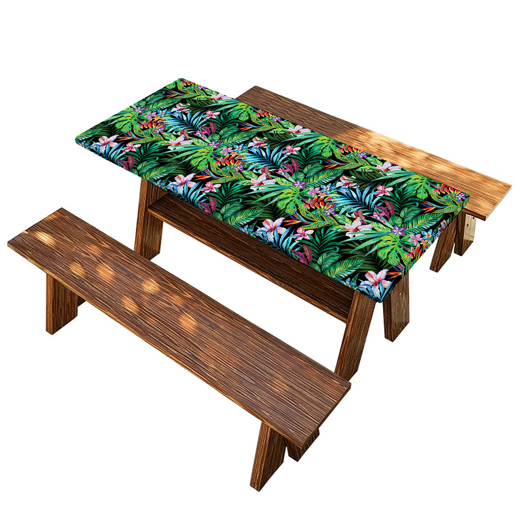 Tropical Palm And Hibiscus Print Picnic Table Cover