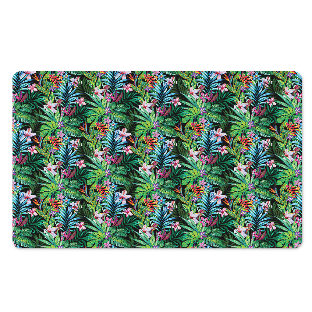 Tropical Palm And Hibiscus Print Polyester Doormat