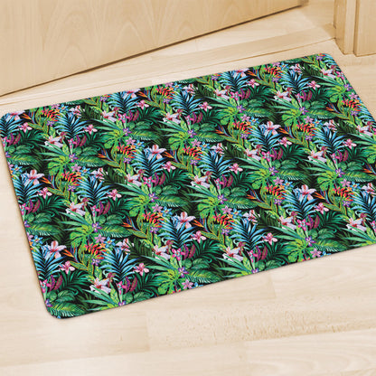 Tropical Palm And Hibiscus Print Polyester Doormat