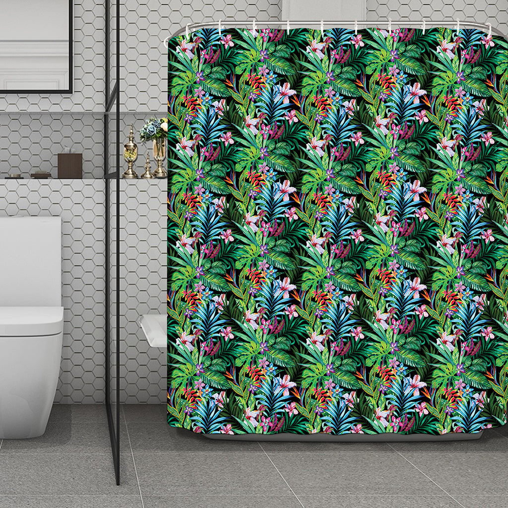 Tropical Palm And Hibiscus Print Polyester Shower Curtain