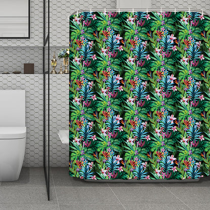 Tropical Palm And Hibiscus Print Polyester Shower Curtain