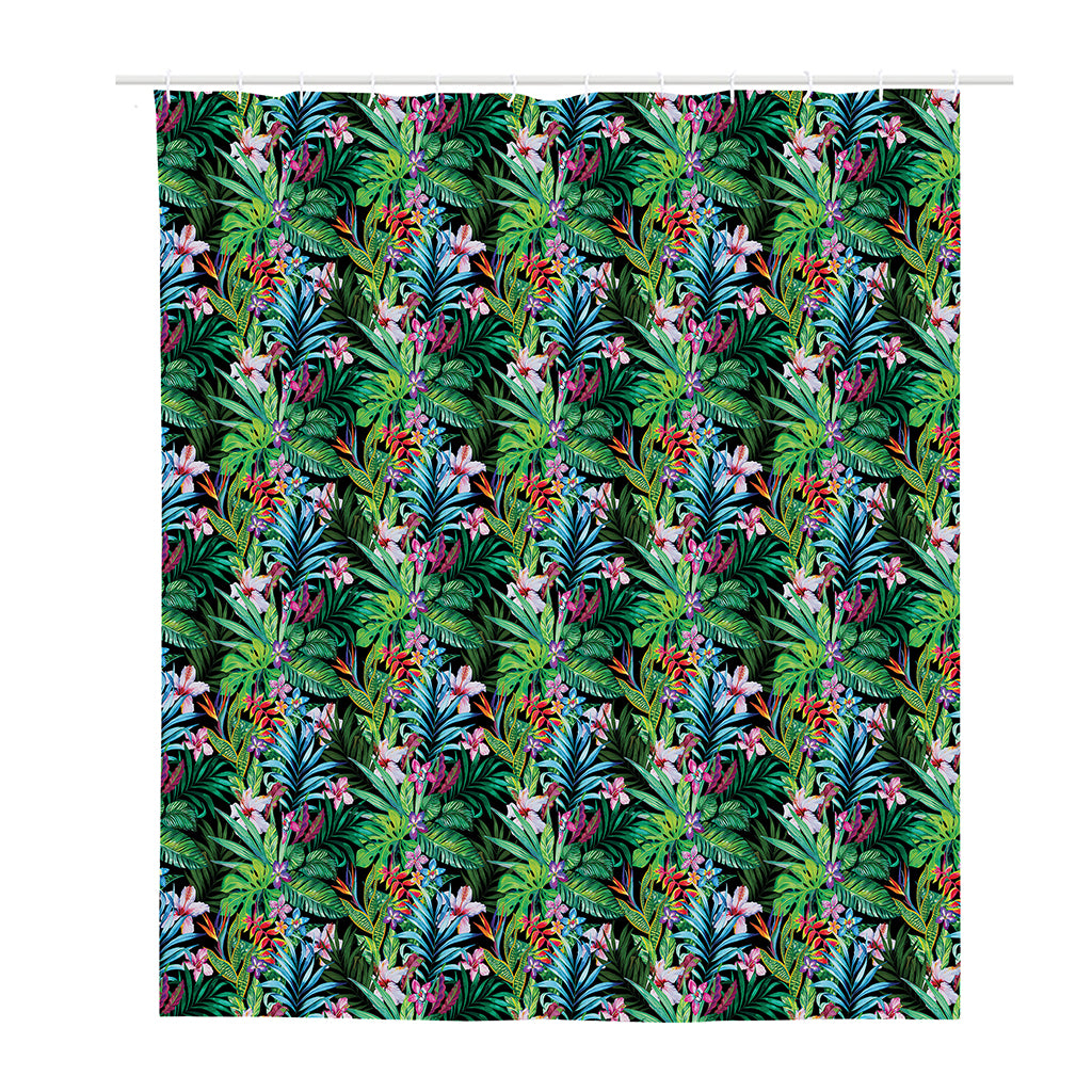 Tropical Palm And Hibiscus Print Polyester Shower Curtain