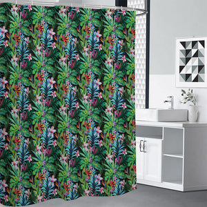 Tropical Palm And Hibiscus Print Premium Shower Curtain