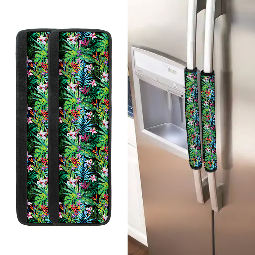 Tropical Palm And Hibiscus Print Refrigerator Handle Covers
