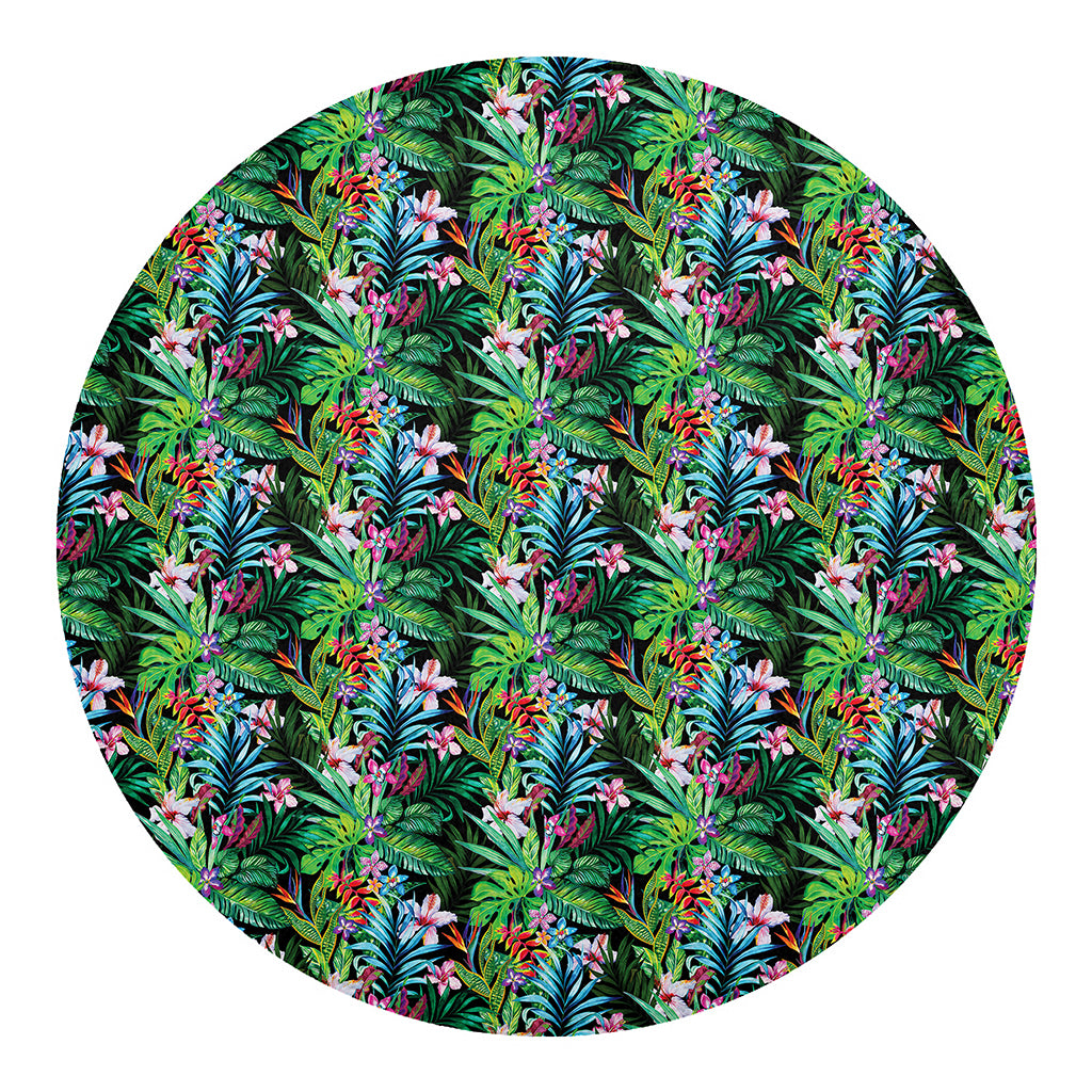 Tropical Palm And Hibiscus Print Round Blanket