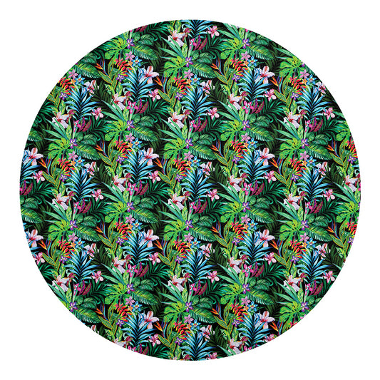Tropical Palm And Hibiscus Print Round Blanket