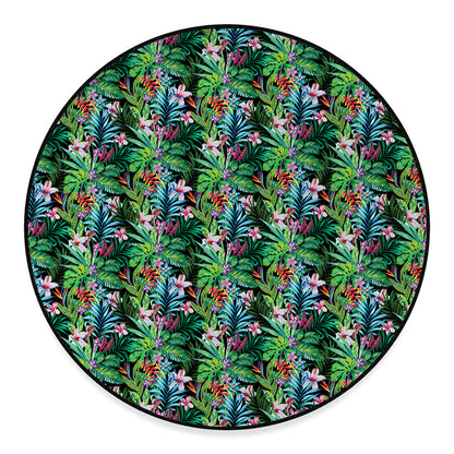 Tropical Palm And Hibiscus Print Round Floor Mat