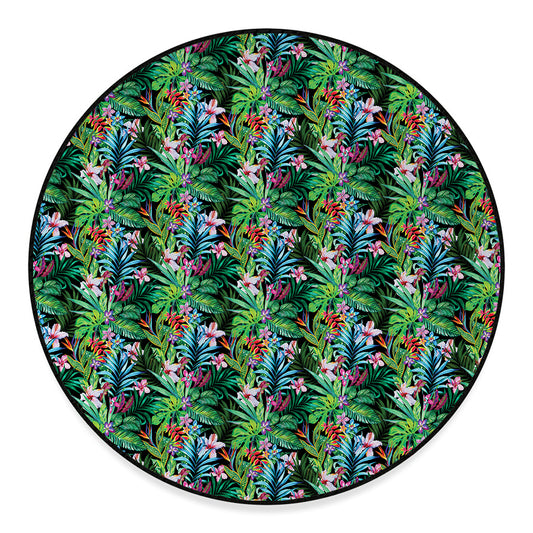 Tropical Palm And Hibiscus Print Round Floor Mat