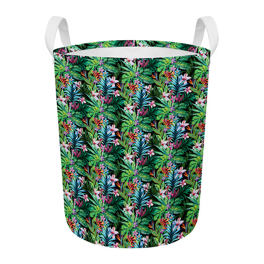 Tropical Palm And Hibiscus Print Round Laundry Basket