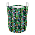 Tropical Palm And Hibiscus Print Round Laundry Basket
