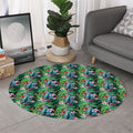 Tropical Palm And Hibiscus Print Round Rug