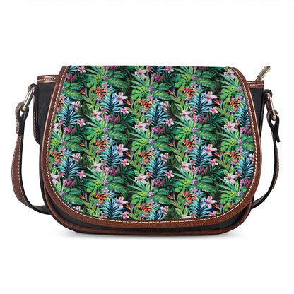 Tropical Palm And Hibiscus Print Saddle Bag