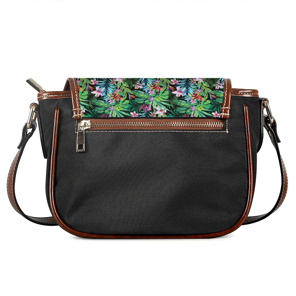 Tropical Palm And Hibiscus Print Saddle Bag
