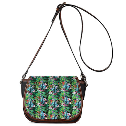 Tropical Palm And Hibiscus Print Saddle Bag