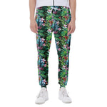 Tropical Palm And Hibiscus Print Scuba Joggers