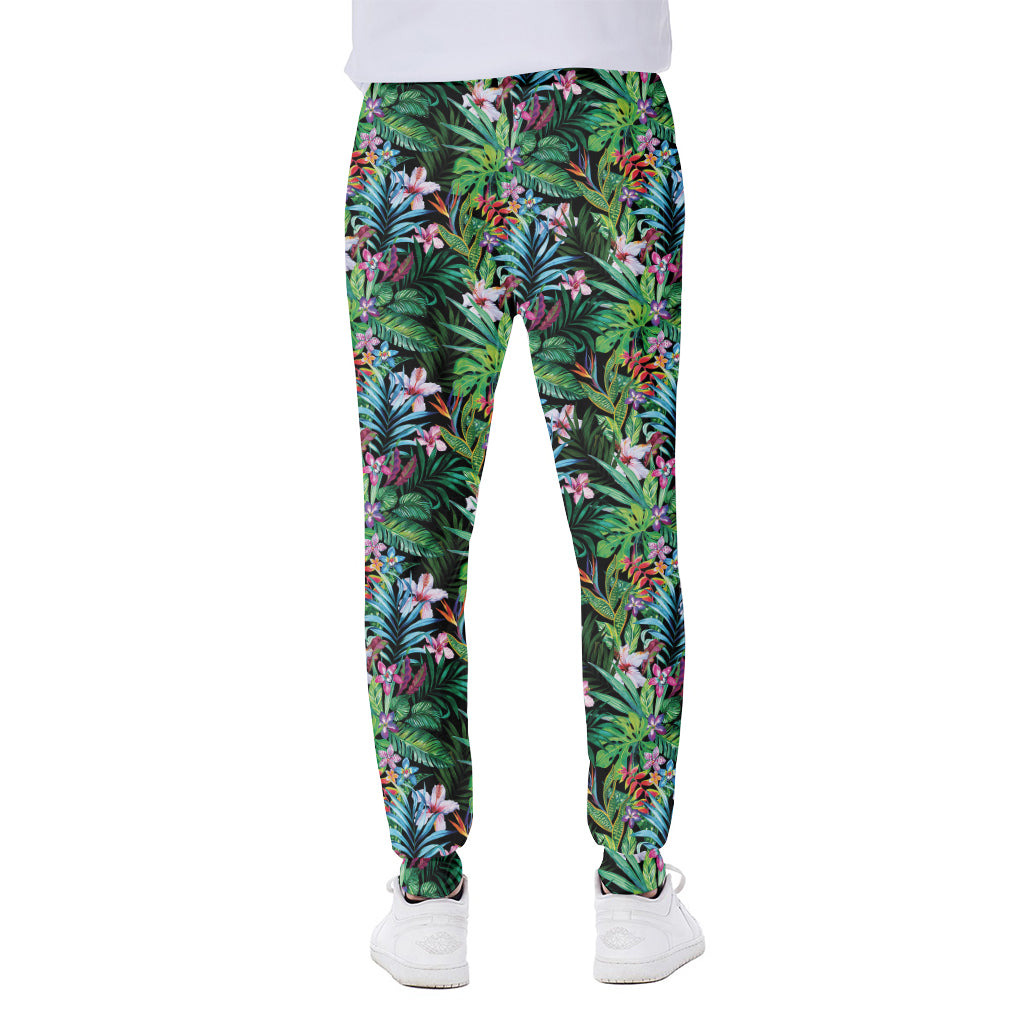Tropical Palm And Hibiscus Print Scuba Joggers