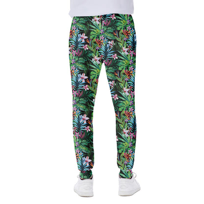 Tropical Palm And Hibiscus Print Scuba Joggers