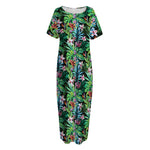 Tropical Palm And Hibiscus Print Short Sleeve Long Nightdress