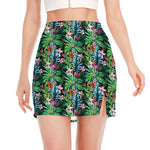 Tropical Palm And Hibiscus Print Side Slit Mini Skirt
