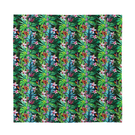 Tropical Palm And Hibiscus Print Silk Bandana