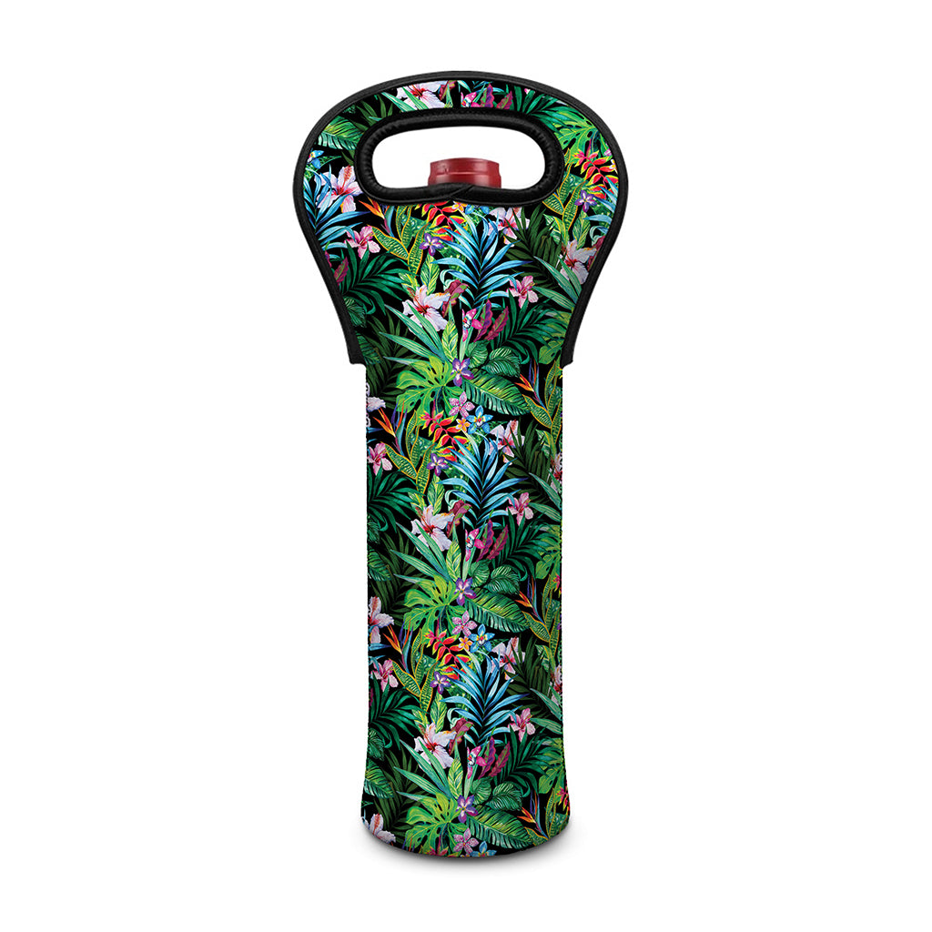 Tropical Palm And Hibiscus Print Single Neoprene Wine Tote