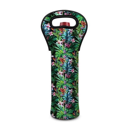 Tropical Palm And Hibiscus Print Single Neoprene Wine Tote