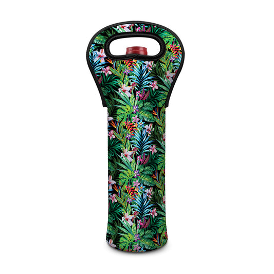 Tropical Palm And Hibiscus Print Single Neoprene Wine Tote